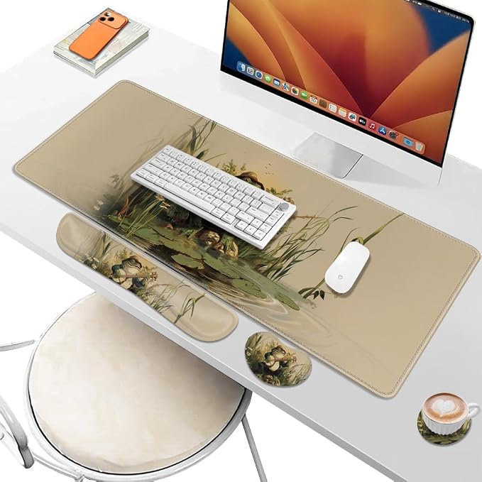 Desk Pad and Keyboard Wrist Rest, Large Mouse Pad + Keyboard Pad+Mouse Wrist Support, Non-Slip Desk Mat Protector for Office, Home 31.5×11.8 Inches Anime Frog - Image 6