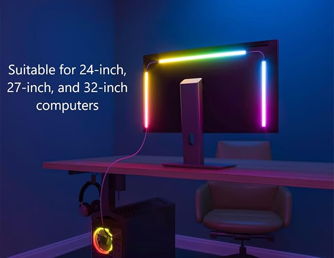 Monitor LED Backlights, RGB Screen Desk Light PC, Computer Light Bar Behind Monitor, LEDs for Desk Gaming, USB Port, LED Strip Lights that Sync with Screen Color or Music(27 inches) - Image 7