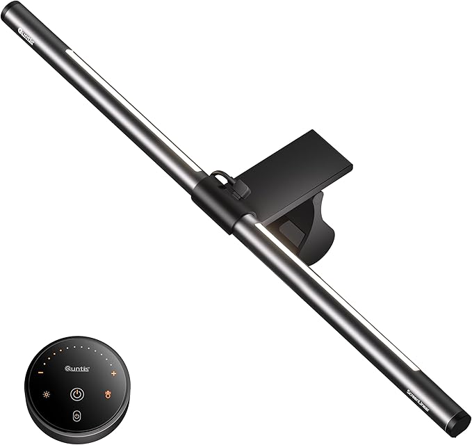 Quntis Monitor Light Bar with Remote, 20.1'' Dual Light Screen Light Bar, Sliding Weighted Clip Fit for All Screens, Adjustable Stepless Dimming, Eye Caring No Glare Gaming Work Desk Lamp, Gray by Quntis