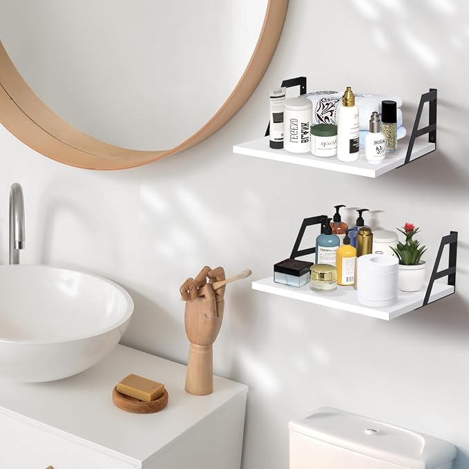 Tectocker-DOU 2 Pc Deep Floating Wall Shelves, Heavy Duty, 15.7×11.8, White - Image 4