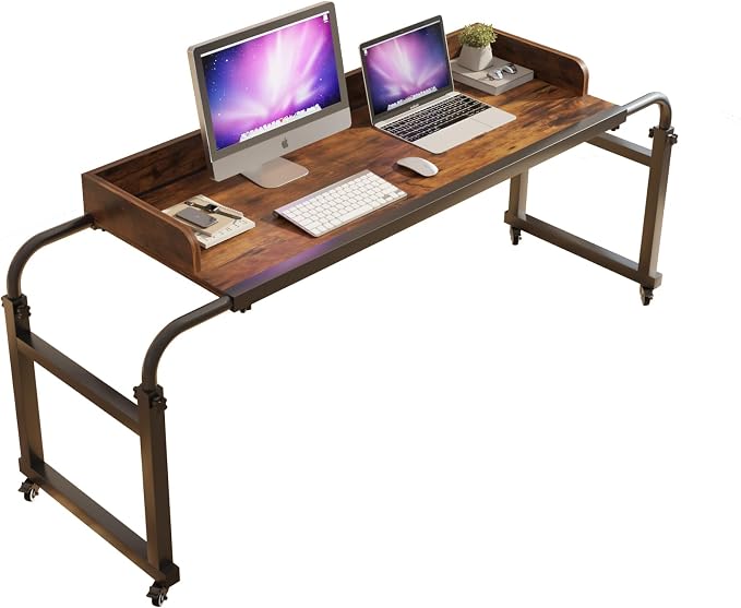 TigerDad Overbed Table with Wheels, Modern Style, Brown, 55.1-82.7x25.6x18.1 inches, 350lbs Weight Capacity - Image 4