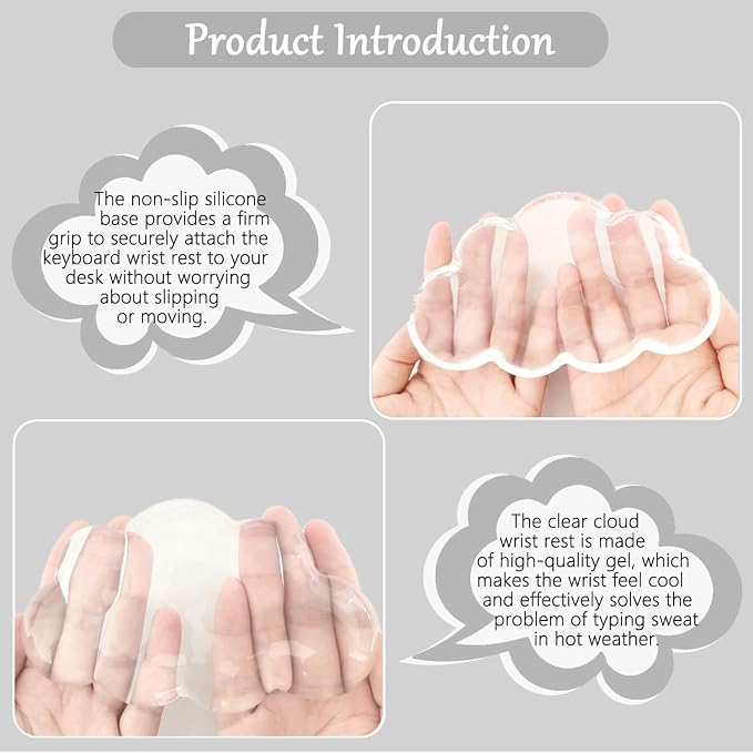 Gel Cloud Keyboard and Mouse Wrist Rest Set Cloud Silicone Clear Mouse Pad with Wrist Rest Extended Frosted Desk Mat Pad Acrylic Coaster Ergonomic Cute Wrist Pad for Computer Keyboard and Mouse 4PCS - Image 6