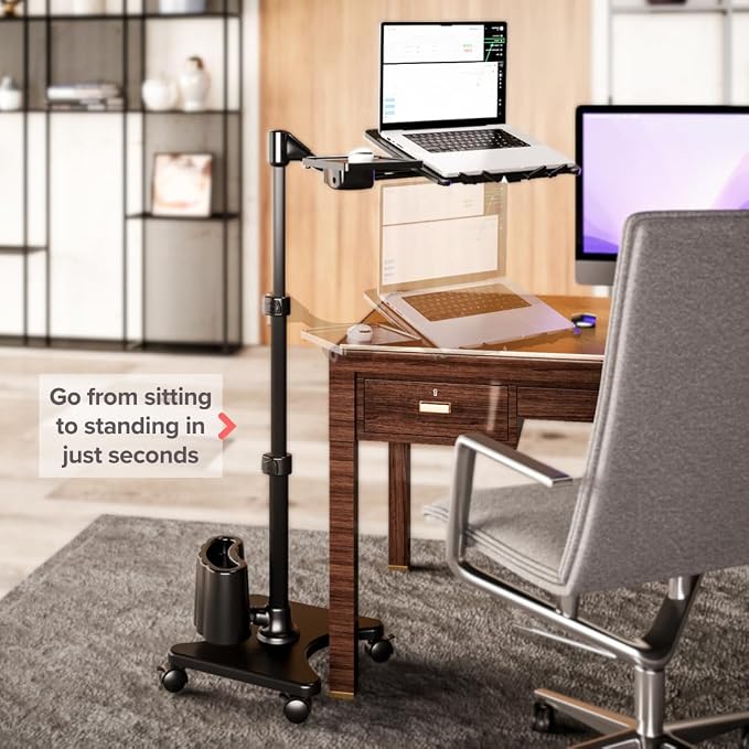 LEVO G2 Deluxe Rolling Laptop Stand with Mouse Tray, Charcoal & Black - Image 9