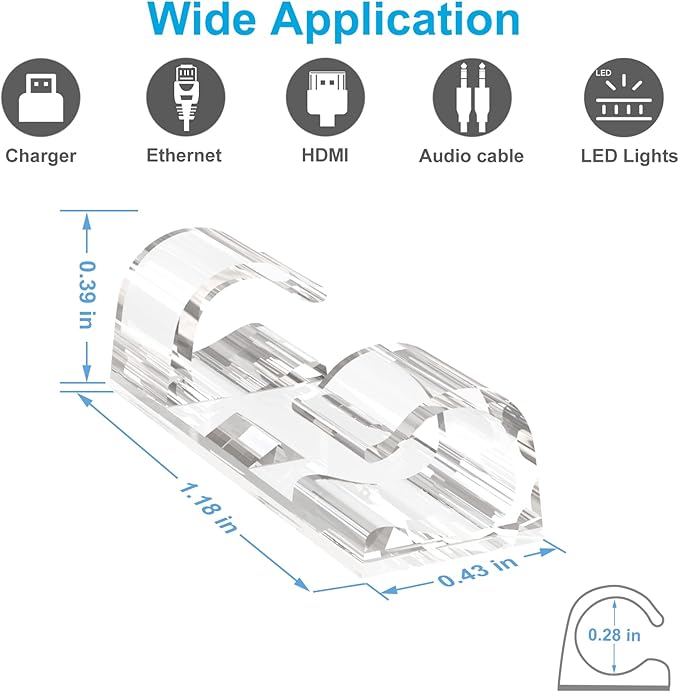 TidyHelper Adhesive Cable Clips Clear (60PCS, M), Indoor/Outdoor - Image 4