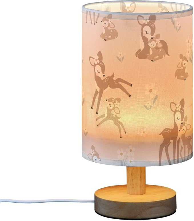 Bedside Table Lamp Woodland Animals Nightstand Lamp with Wood Forest Deer Floral Pink Desk Lamps for Bedroom Living Room Nursery Office Home Decor - Image 2