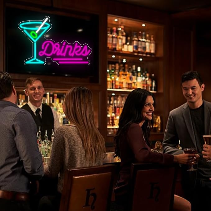 Cocktails Neon Sign, Drinks LED Neon Signs for Wall Decor LED Light for Party Cocktails Bar Pub Night Club Home Man Cave Martini Decoration USB Powered(15.8"*10.5") - Image 5