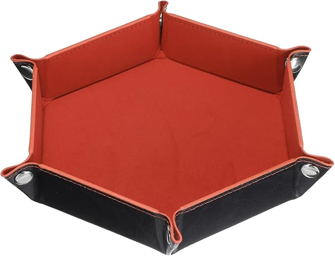 HARFINGTON PU Leather Dice Tray Unisex Valet Tray Folding Hexagon Tray Portable Entryway Table Nightstand Bedside Desk Holder for Key Wallet Watch Coin Jewelry, Orange - Image 3