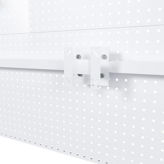 Clamp-On Desk Pegboard with Single Monitor Stand, 43x35 Inch Steel Peg Board Organizer with Hooks & Movable Panel for Gaming & Office, White - Image 4