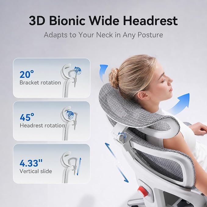 SIHOO B300 PRO Ergonomic Office Chair with Footrest, Mesh Desk Chair, White | 4-Directional Lumbar & Height-Adjustable Backrest, 6D Armrests, Swivel Computer Chair for Long Hours - Image 9