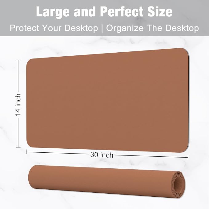 Hsurbtra Desk Pad, 30" x 14" PU Leather Desk Mat, XL Extended Mouse Pad, Waterproof Desktop Blotter Protector, Non-Slip Ultra Thin Large Laptop Keyboard Writing Mat for Office Home, Dark Apricot - Image 3