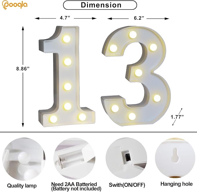 Pooqla 13th Birthday Decorations for Girls Boys, 35 Colors LED Light Up Numbers with Remote, Multicolor Marquee Numbers 13 Sign for Party Wedding Anniversary Decor 13th Birthday Gift, Number 13 - Image 5