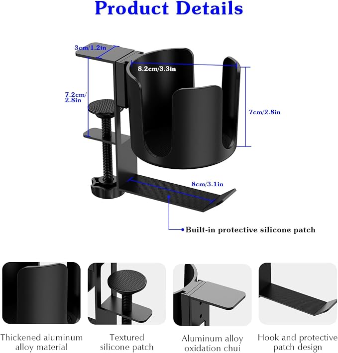 Deeper Desk Cup Holder Clip On Clamp with Buckle Hook for Office - Image 3