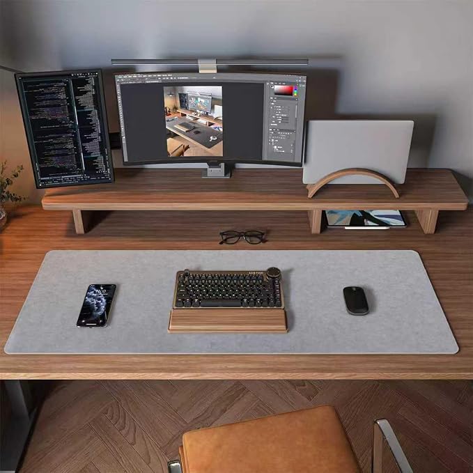 DAWNTREES Felt Desk Pad, Large Felt Mouse Pad and Keyboard Mat, 36" x 12" | Non-Slip Computer Desk Mat XL,Desk Protector for Office (light gray) - Image 3