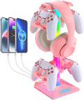 VCOM RGB Gaming Headphones Stand with 2 USB Ports, Pink Headset Stand with 10 Light Modes and Non-Slip Rubber, Suitable for PC Desk Accessories Gamers Gift(Pink) by VCOM