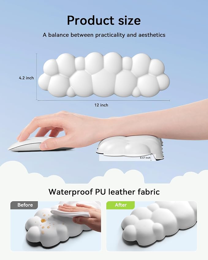 Elbow Pad for Desk, 2-Pack Cloud Elbow Rest(White), Edge Arm Rest | L-Shaped, Leather Surface, Memory Foam, Waterproof, Non-Slip Wrist Support Wrist Rest - Image 4