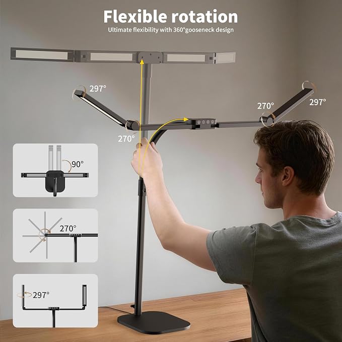 Omorepa 4 Light Bar Design Goose-Neck Desk Lamp with Base,24W Bright Led Tall Overhead Desk Light for Home Office,Eye Care Reading Table Light for Desktop Working,Drafting,Reading - Image 4