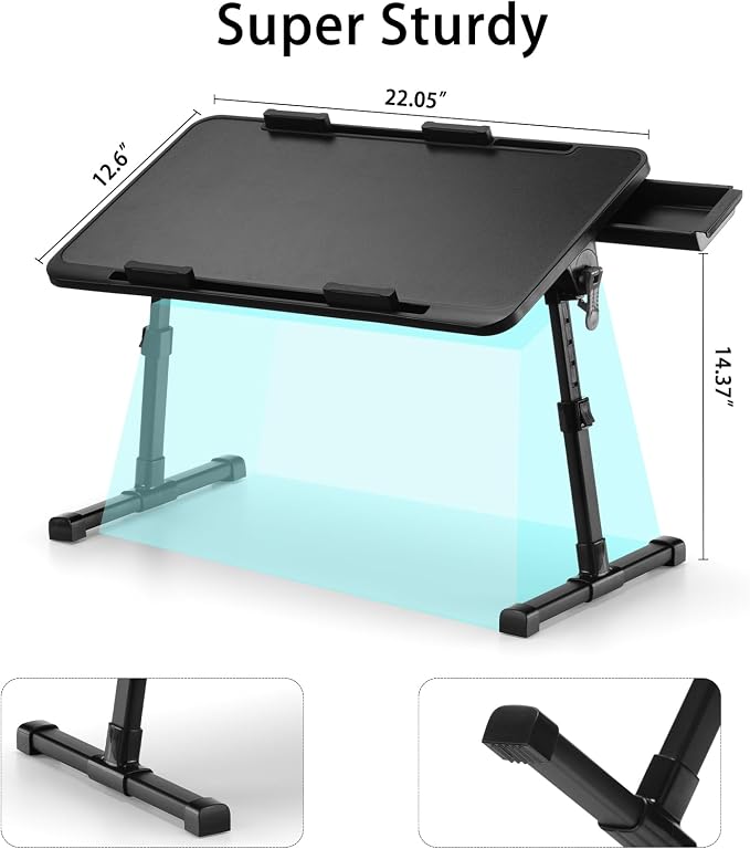 Lap Desk, Adjustable Height & Angle, Aluminum Legs with Storage Drawer & Non-Slip Base, 22" Large Panel for Home Office Gaming Writing Dining, for Adults & Kids - Image 5