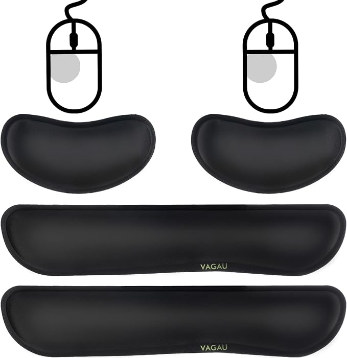 VAGAU Premium Keyboard Wrist Rest and Mouse Pad Wrist Support (2 Pack) | Ergonomic Memory Foam Set for Office, Laptop, Mac, Computer and Gaming, Comfortable Typing &Wrist Pain Relief by VAGAU