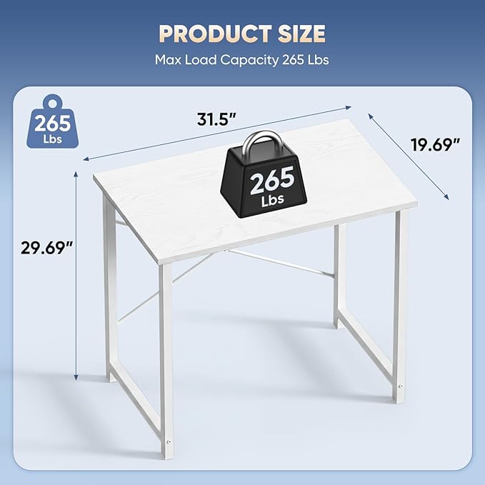 DUMOS 32 in Small Computer Desk for Home Office, Modern Study Work Table Simple Style for Bedroom, Writing Desks with X-Shaped Reinforcement, 2 Pack, White - Image 3