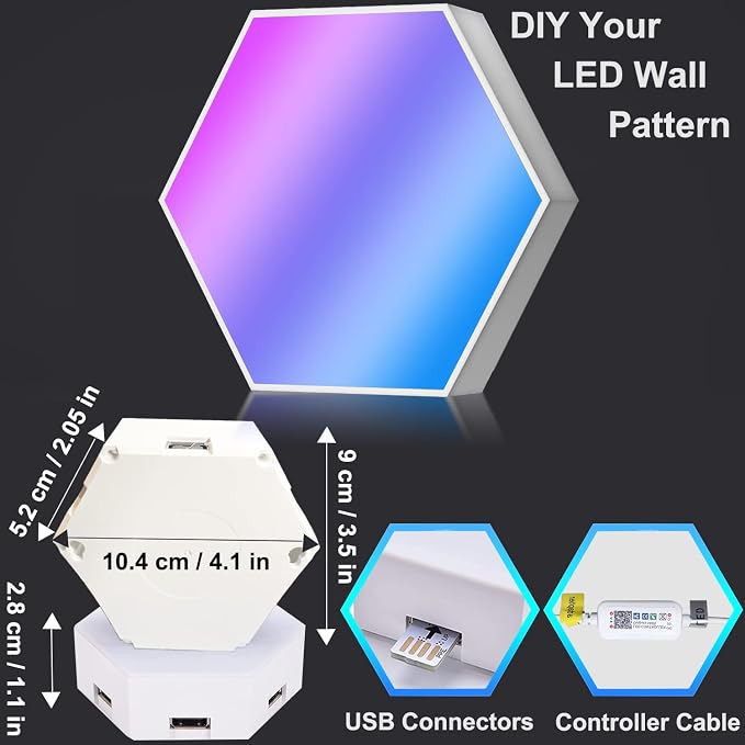 Hexagon LED Lights, Smart RGB-IC Gaming LED Wall Lights App & Remote Control Music Sync, Hexagon Light Panels DIY Geometry Ambience Lighting for Gaming Room Bedroom Streaming, 10 Panels - Image 9
