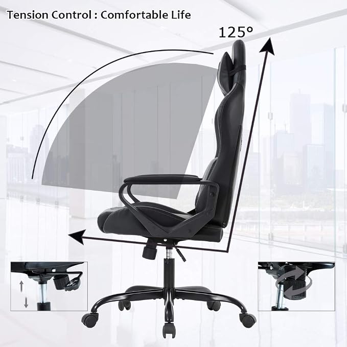 BestOffice Gaming Chair | Red | Desk Chair with Adjustable Lumbar Support | Headrest Pillow | Ergonomic Racing Style Seat with Recline, Swivel Base & Rolling Wheels | For Gamers, Home, Office - Image 4