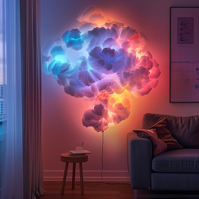 Cloud Light Multicolor Lightning Changing, 3D Thundercloud LED Light Cotton Lightning Cloud Colorful Atmosphere Night Light, DIY Creative Cloud Lights for Bedroom Gaming Room Indoor, 16 Feet - Image 8
