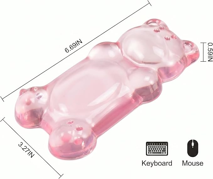 Gel Wrist Rest for Keyboard and Mouse Transparent Pink Bear Elbow Pad Cushion Ergonomic Cute Clear Cool Mouse Wrist Pad Silicone Non-Slip Support for Computer Gaming Home Office Women Hand Pillow - Image 3