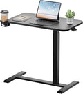 GTPLAYER Small Standing Desk with Hidden Wheels, Pneumatic Mobile Rolling Laptop Desk, Adjustable Height Overbed Bedside Table Computer Workstation for Home Office (28" W x 16" D, Black) by GTPLAYER