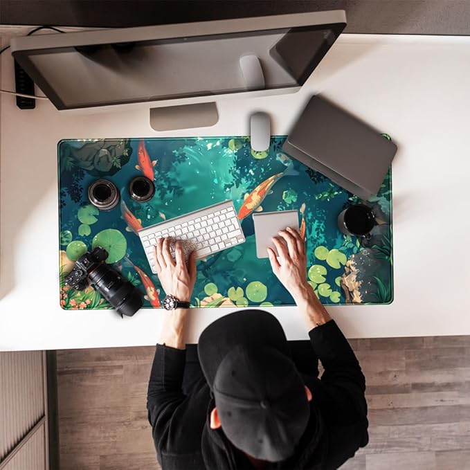 Koi Fish Desk Mat Gaming Koi Pond Desk Pad Large Cute Mouse Pad, Goldfish Mouse Mat XXL Laptop Keyboard Pad, Blue Waters Gamer Mouse Pad Full Mousepads Cool Office Accessories 31.5"x15.7" - Image 7