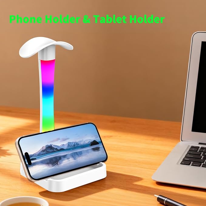 Headphone Stand with Charger,Gaming Headset stand with RGB Light Mode,For Airpod Max Stand,Desk Lamp,Phone Holder,Tablet Holder,desktop organizer,Gifts for Gamers & Music Lover (White) - Image 9