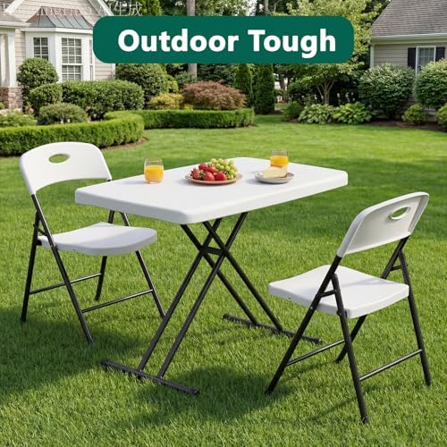 Folding Table 30 Inch - Small Desk Adjustable Height TV Tray for Laptop, Couch, Camping - Heavy Duty Utility Foldable Table for Small Spaces, No Assembly Required,Plastic White Granite - Image 2
