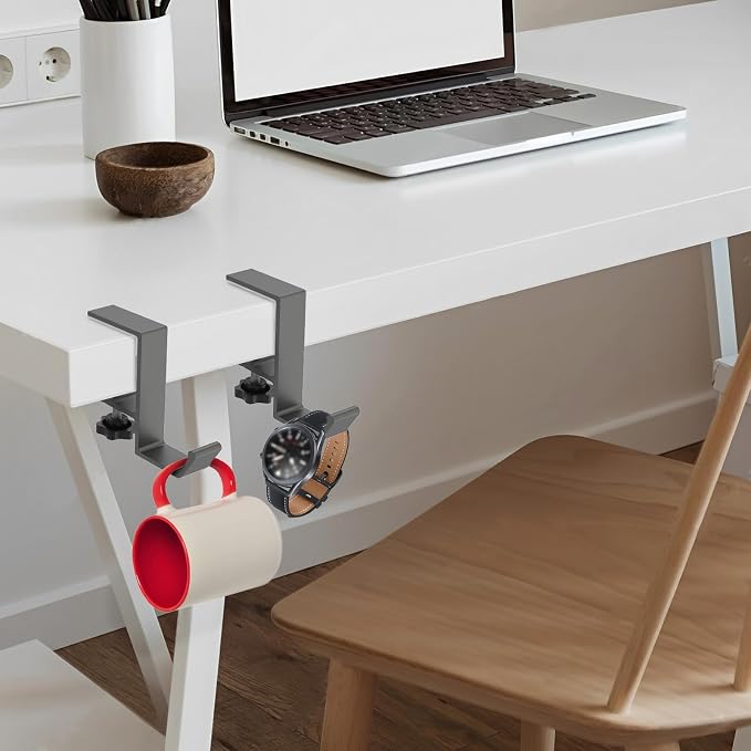 Clamp-On Under Desk Backpack Hanger, Clamp-On Under Desk Headphone Holder, Students' Desk Hook, with Adjustable Arm Clamp for Handbag and Purse Holder (Grey) - Image 2