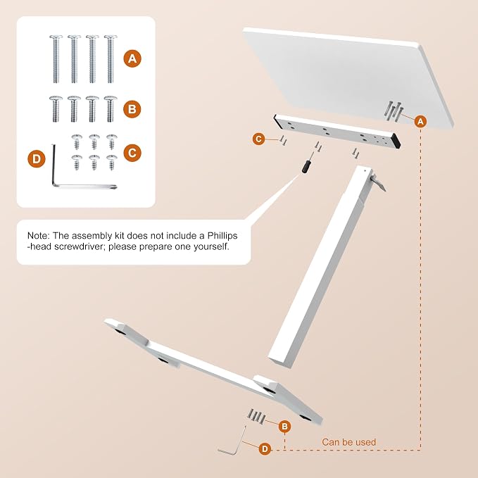 Overbed Table with Pneumatic Height Adjustment, Hidden Casters Rolling Bedside Table, Hospital Bed Table Mobile Laptop Standing Desk for Hospital Home Use, White - Image 8