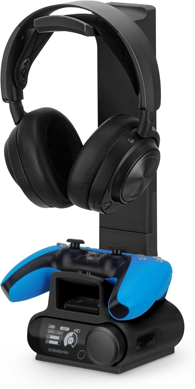 BRAINWAVZ Headphone & Game Controller Stand Designed for Steelseries Arctis Nova Pro, Elite and Pro Omni Wireless Headsets with Dock for the Wireless Base Station - Black (HP03) by Brainwavz