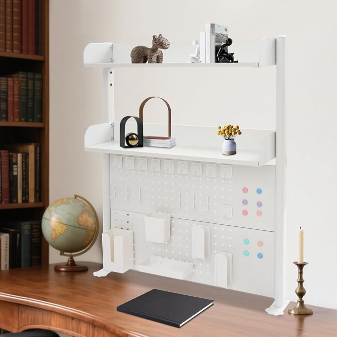 Clamp On Desk Organizer Shelf, 31.5" x 37" Desk Extender Pegboard Bookshelf Workstation Computer Desk Accessories with Shelf for Office, Privacy Panel for Gaming Desk (White, 31.5"W x 37.4"H) - Image 5