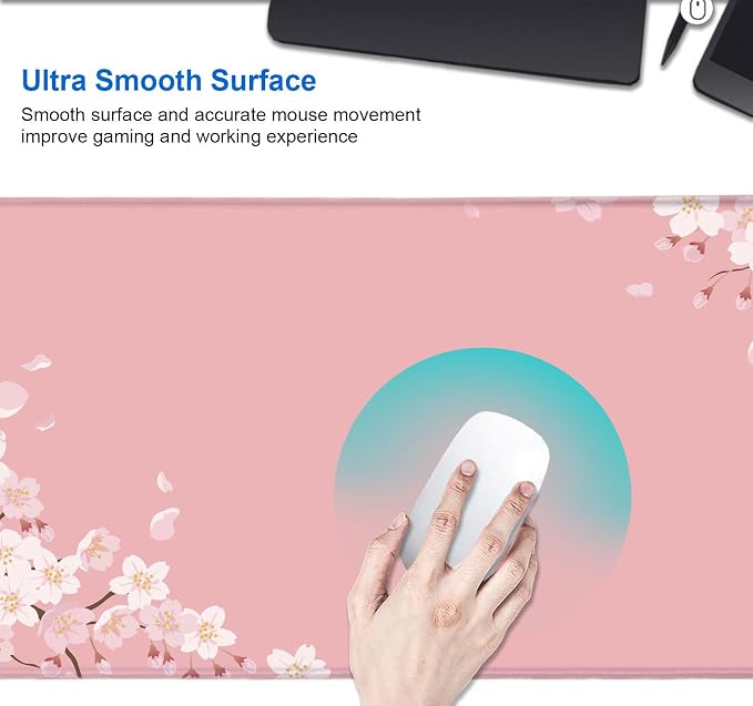 IMAYONDIA Pink Japanese Desk Mat, Cherry Blossom Large Gaming Mouse Pad, Non-Slip Rubber Base Mousepad for Women, Desk Pad for Work, Game, Office, 31.5x11.8 Inch- Sakura Flowers Aesthetic - Image 4