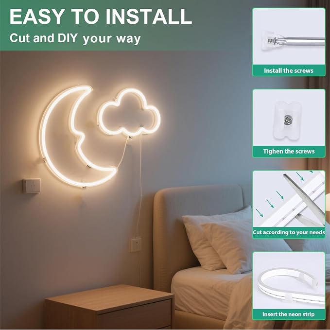 6.6FT Warm Neon Light Strip, 5V USB White Led Strip Lights with Touch Controller, Flexible Neon Rope Light for Bedroom, Party, Home Decor, Poster Lights - Image 5