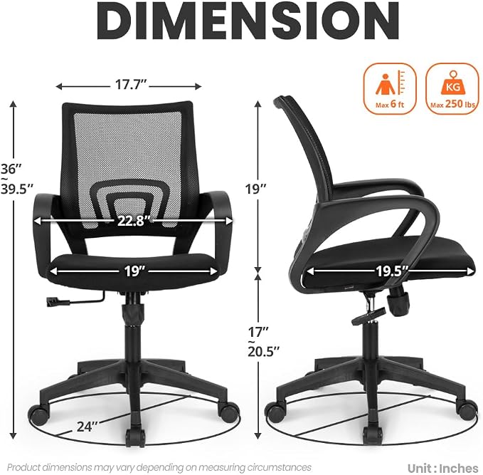 NEO CHAIR Office Computer Chair Ergonomic Mid-Back Mesh Desk Chair, Black | Breathable Mesh Back with Lumbar Support, Height Adjustment, Smooth Rolling Casters for Home Office, Study or Gaming Setup - Image 3