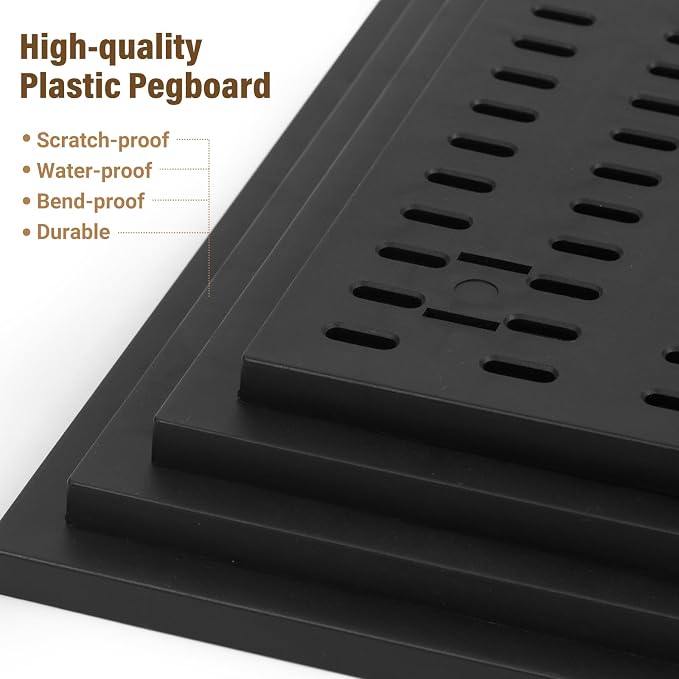 AKTOP Modular Plastic Peg Board Wall Organizer, 4 Pack, 12"x12", Black | ABS Material, Adhesive or Drill Mounting, Ideal for Office, Gaming Room, Craft Room - Image 4