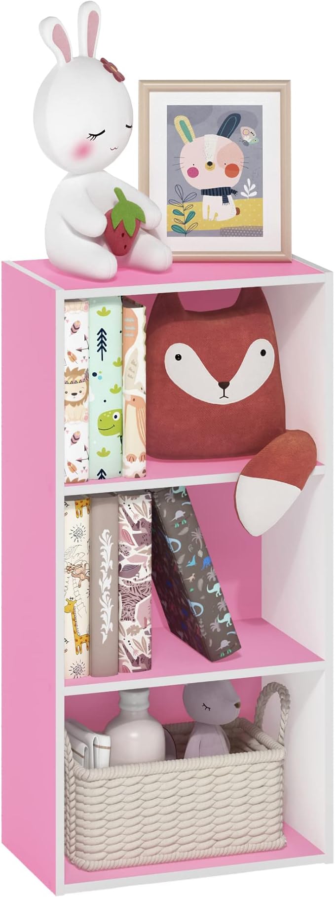 Furinno LUDER 3-Tier Book Shelf, Open Shelves Bookshelf, Pink/White by Furinno-FitsYourSpaceFitsYourBudget