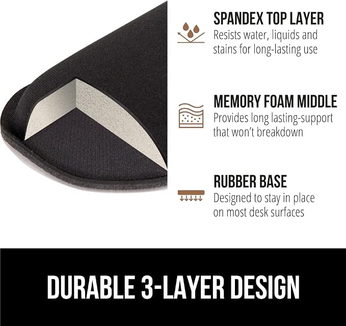 GORILLA GRIP Silky Memory Foam Wrist Rest for Computer Keyboard, Mouse, Ergonomic Design for Typing Pain Relief, Desk Pads Support Hand and Arm, Mousepad Rests, Stain Resistant, 2 Piece Pad, Black - Image 6