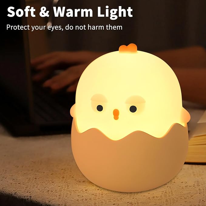 Easter Chick Egg Night Light - Dimmable 7-Color LED Nursery Lamp for Babies, Soft Silicone Touch Eggshell Decor for Easter Basket, Bedroom & Kids Room, Easter Gifts & Birthday Presents - Image 4