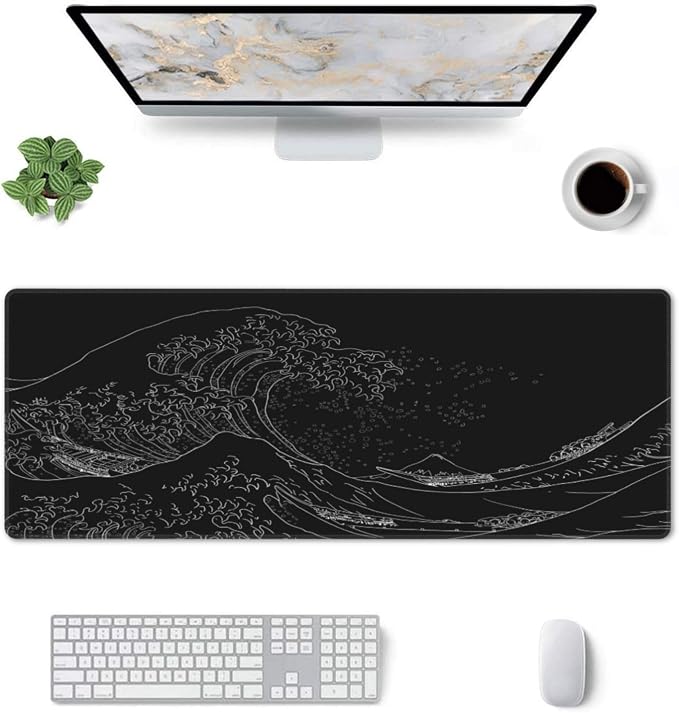 Japanese Sea Wave Large Mouse Pad, Anime Black Gaming, Extended Kanagawa Mat Desk Pad, 3mm Thick Long Non-Slip Rubber Base Mice Pad, 31.5 X 11.8 Inch - Image 3