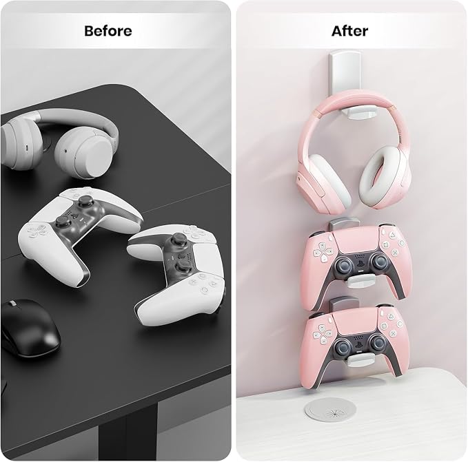 Sticky Headphone Stand Controller Holder - EURPMASK 2 Pack Upgraded Adhesive Headset Hook, Headphone Holder for Desk with Soft Rubber Pads, Gaming Accessory Controller Headset Stand, Pearl White - Image 6