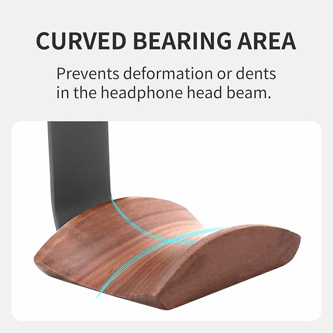 Walnut Wood Headphone Wall Mount, Wide Curved Headband Support (2 Pack) | Elegant Headphone Display, Protects Headbands from Creases, Aluminum Bracket, Adhesive or Screw Mount, Fits Gaming Headsets - Image 3