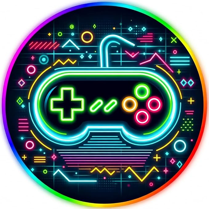 Gaming Chair Mat for Hardwood Floor Circle RGB Gaming Lights (Retro Controller 47”) - Noise Cancelling, Anti-Slip Gamer Floor Mat – Scratch Resistant Computer Gaming Mat for Chair by DEALZOOM