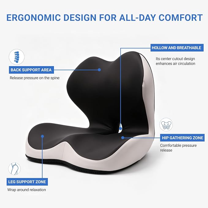 Breathable Ergonomic Memory Foam Seat Cushion & Lumbar Support Pillow, X-Large L-Shaped Coccyx Cushion with Tailbone Hollow, Pain Relief Pad, Ideal for Office Chair, Car, Gaming Chair & Wheelchair - Image 3