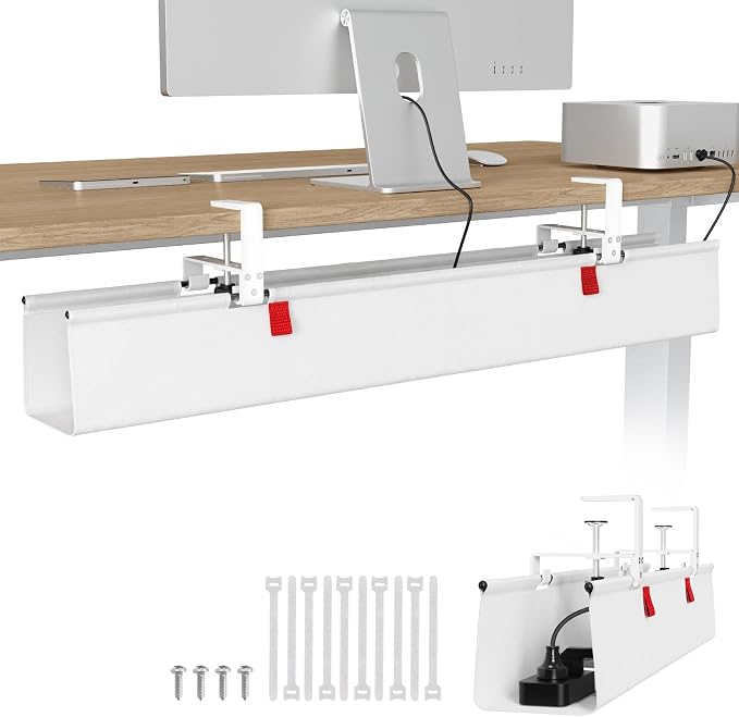 KEEGH Large No Drill Under Desk Cable Management Tray 36 in, White by KEEGH