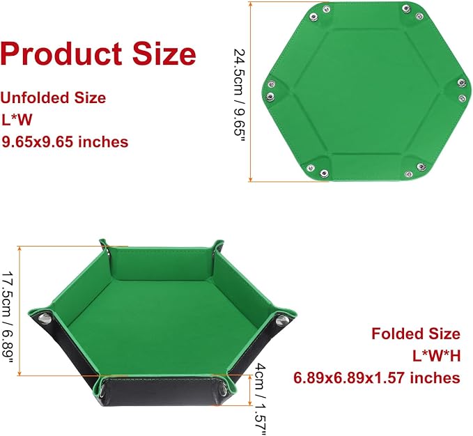 HARFINGTON PU Leather Dice Tray Unisex Valet Tray Folding Hexagon Tray Portable Entryway Table Nightstand Bedside Desk Holder for Key Wallet Watch Coin Jewelry, Green - Image 2