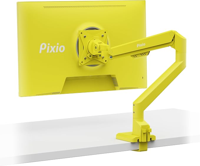 Pixio PS1S Wave Yellow Single Monitor Arm Stand Desk Mount - Fits up to 32 inches Monitors and up to 19.8lbs. VESA Compatibility and Integrated Cable Management by Pixio